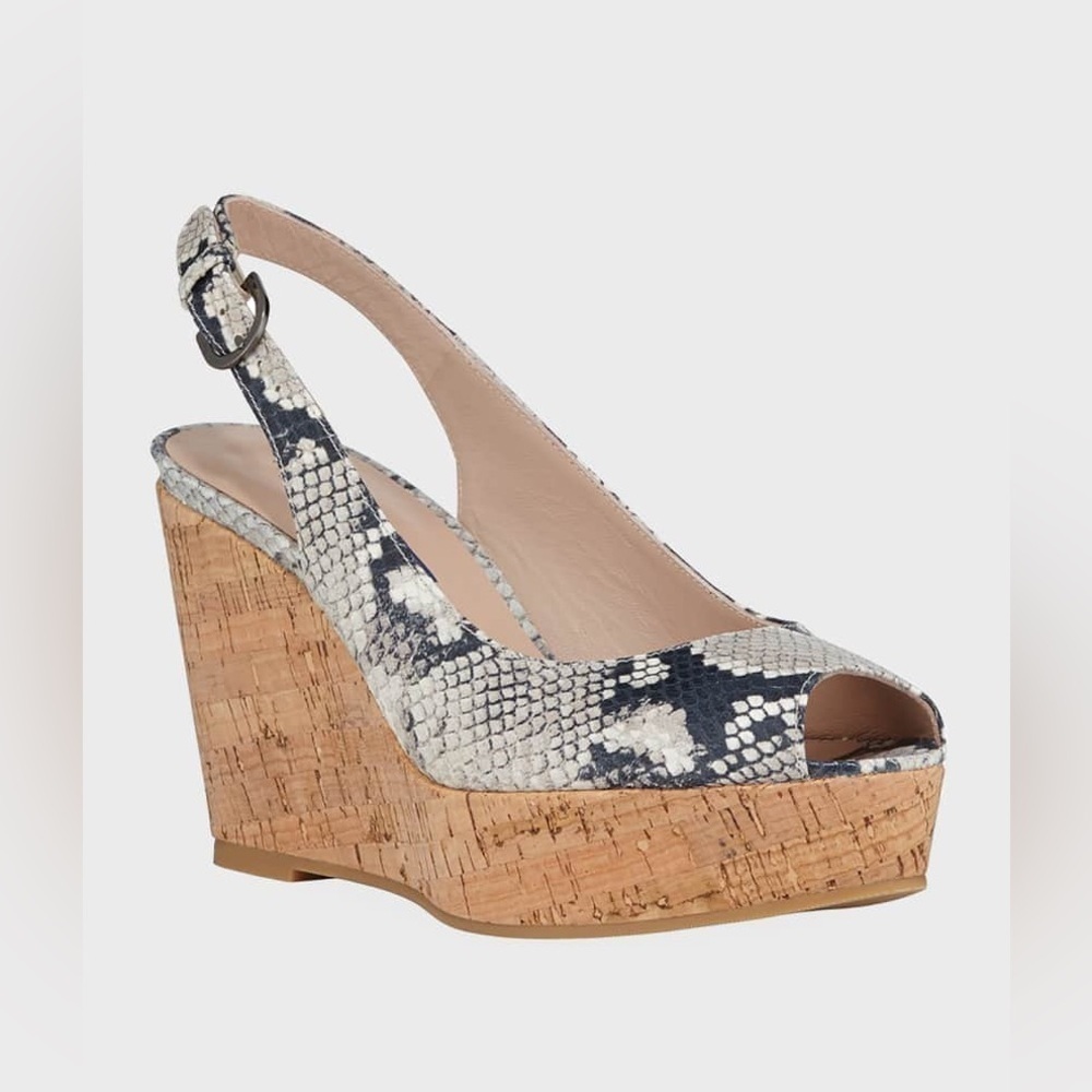 STUART WEITZMAN JEAN SNAKE EMBOSSED LEATHER SLINGBACK WEDGE SANDAL SIZE 6.5